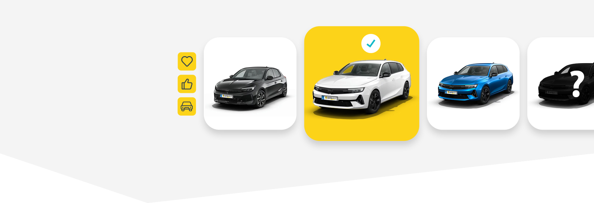 Verschiedene Automodelle symbolisieren die Frage „Welches Auto passt zu mir?“. 