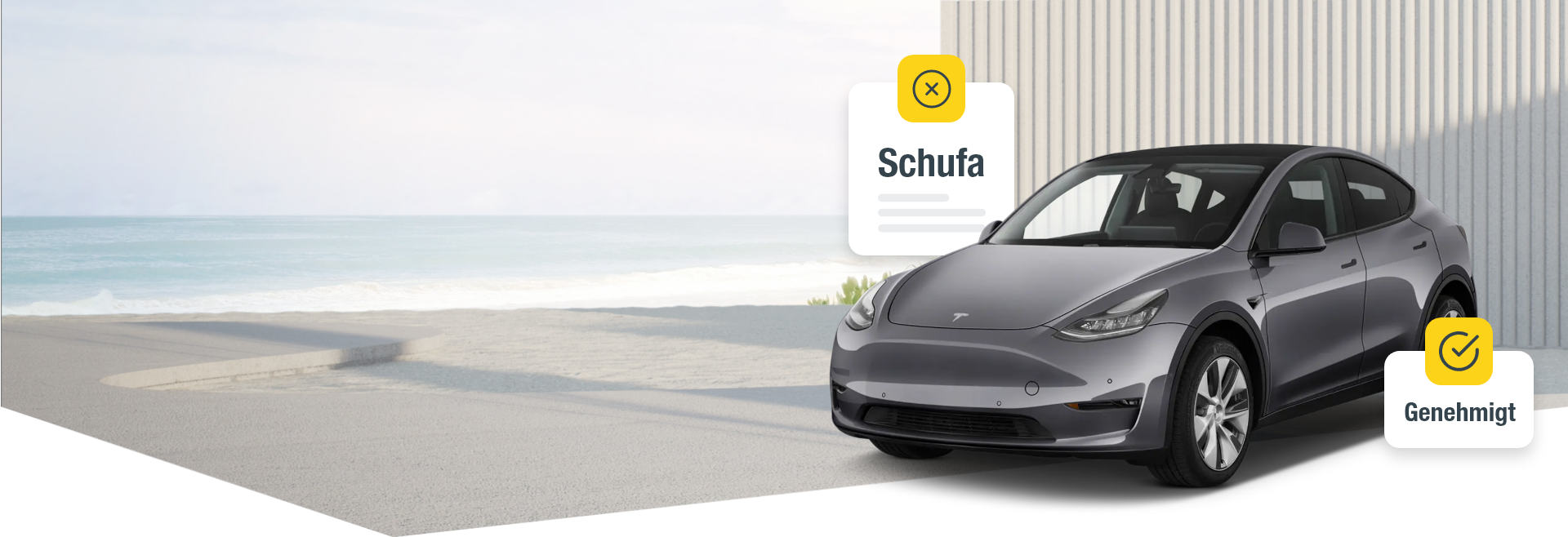 Ein junges Paar fährt in einem Fahrzeug, das sie über ein Auto Abo nutzen können.